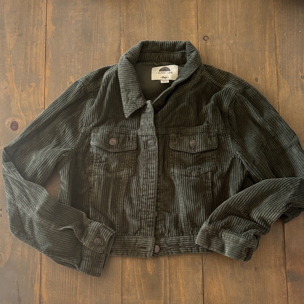 Dark Olive Corduroy Crop Jacket